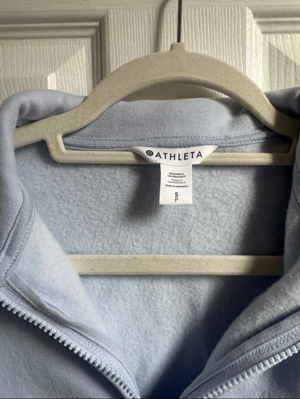 Athleta Forever Fleece 1/4 Zip Sweatshirt light blue womens small - Picture 3 of 4